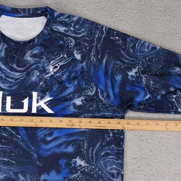 Huk Fishing Shirt Mens Large Blue Long Sleeve Performance Stretch - Picture 7 of 10